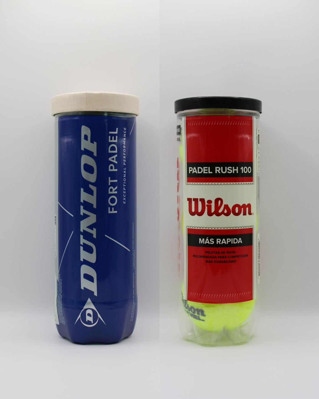 Das Tester-Set 1.0, WILSON PADEL RUSH 100 3er Dose und Dunlop Fort Padel 3er Dose