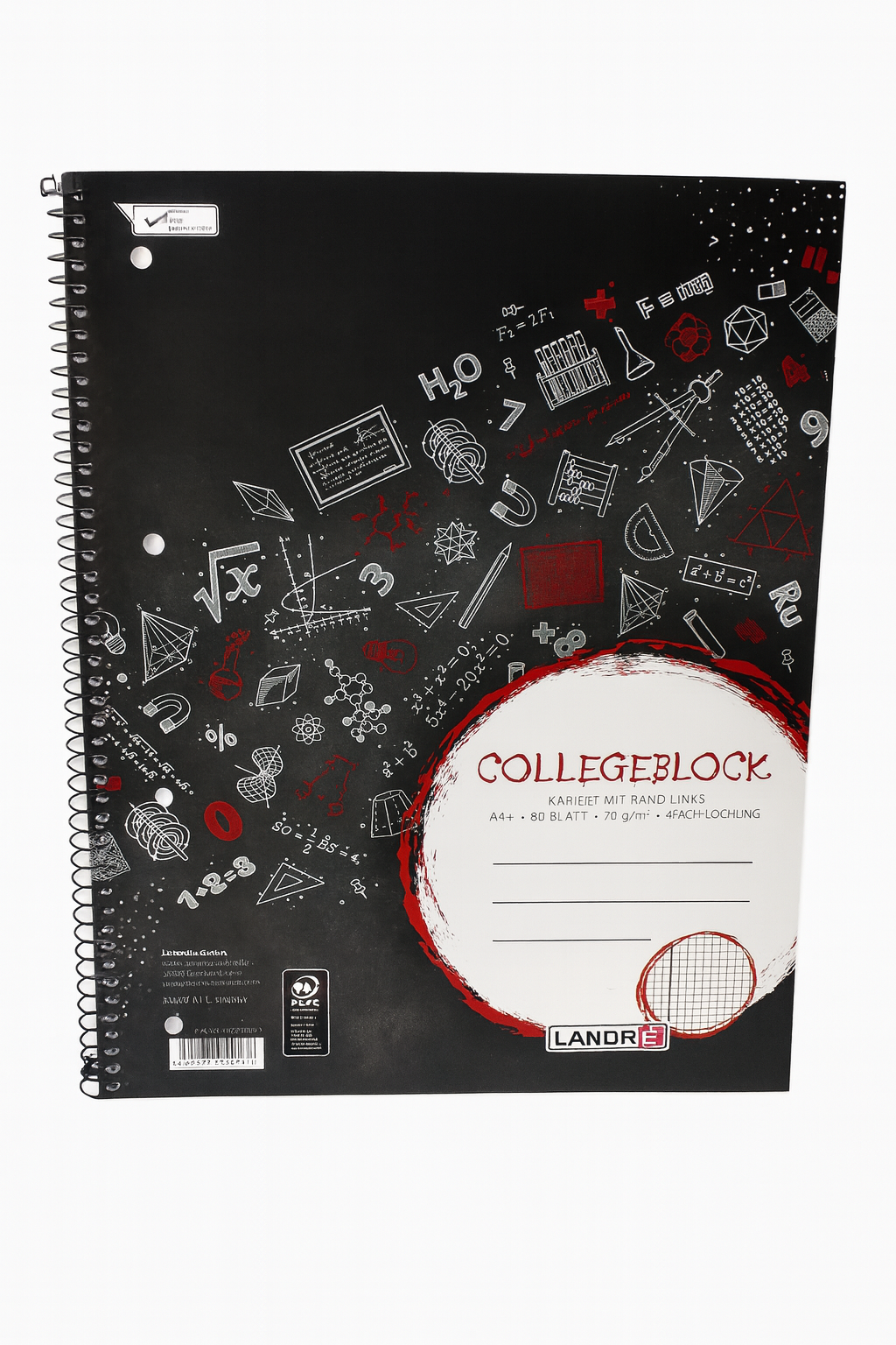 Collegeblock Landre College, A4 Innen- und Außenrand, 70 g/m², 80 Blatt