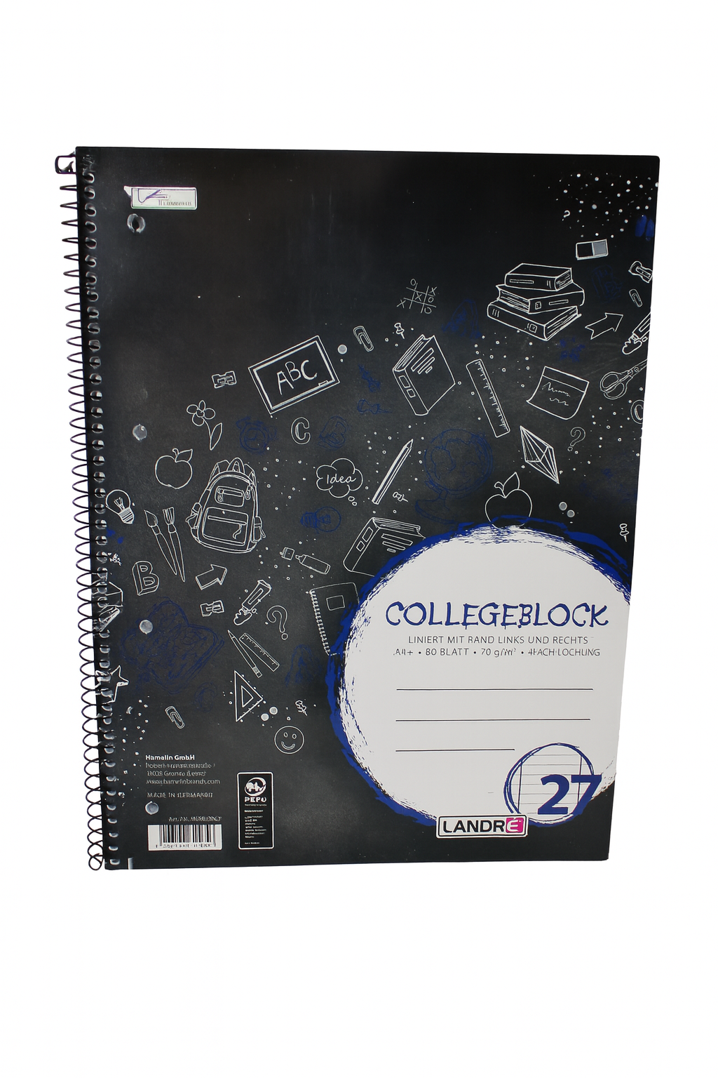Collegeblock Landre College, A4 Innen- und Außenrand, 70 g/m², 80 Blatt
