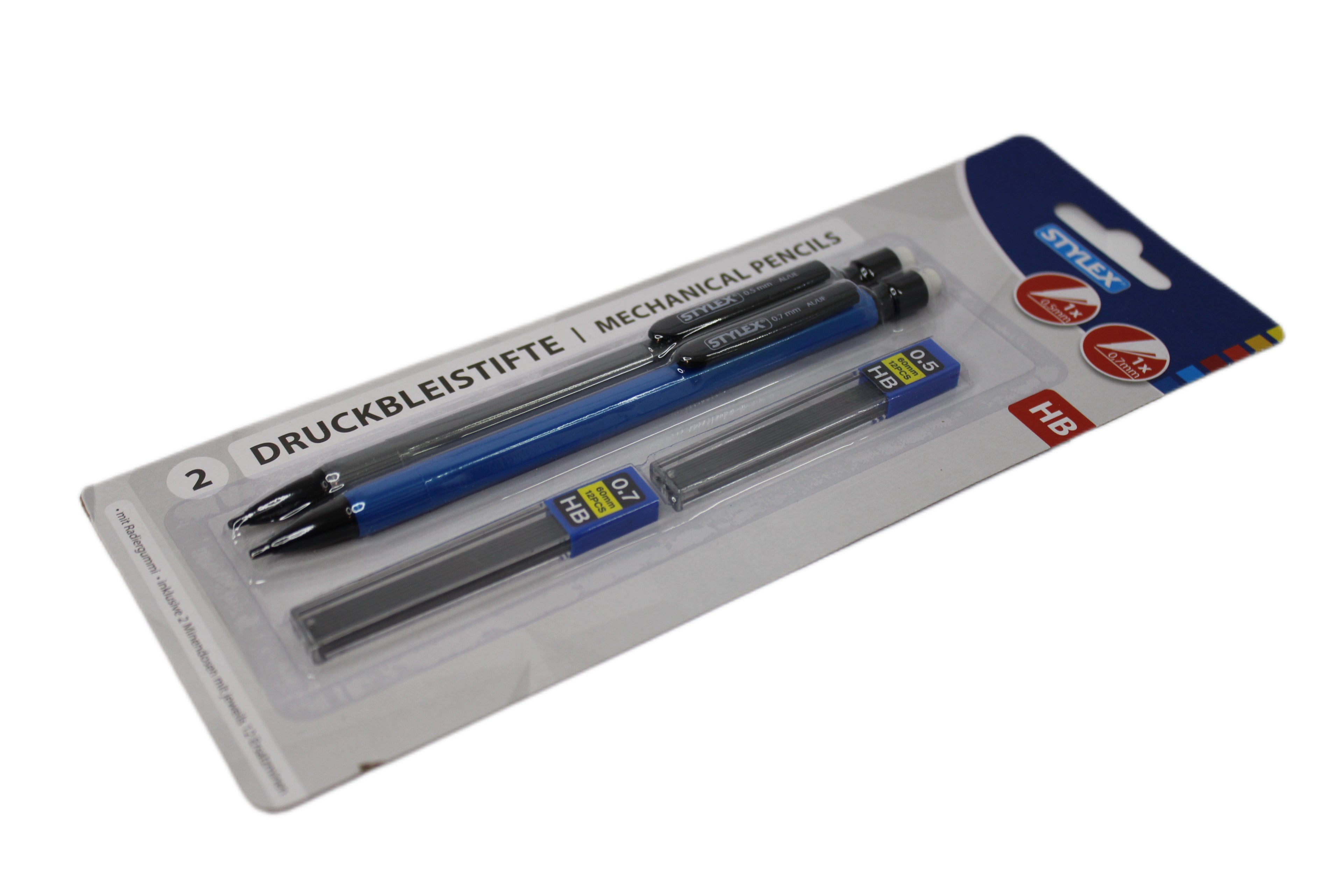 Druckbleistift Stylex HB, farbig sortiert, 0.5mm, 0.7mm, 2 Stück