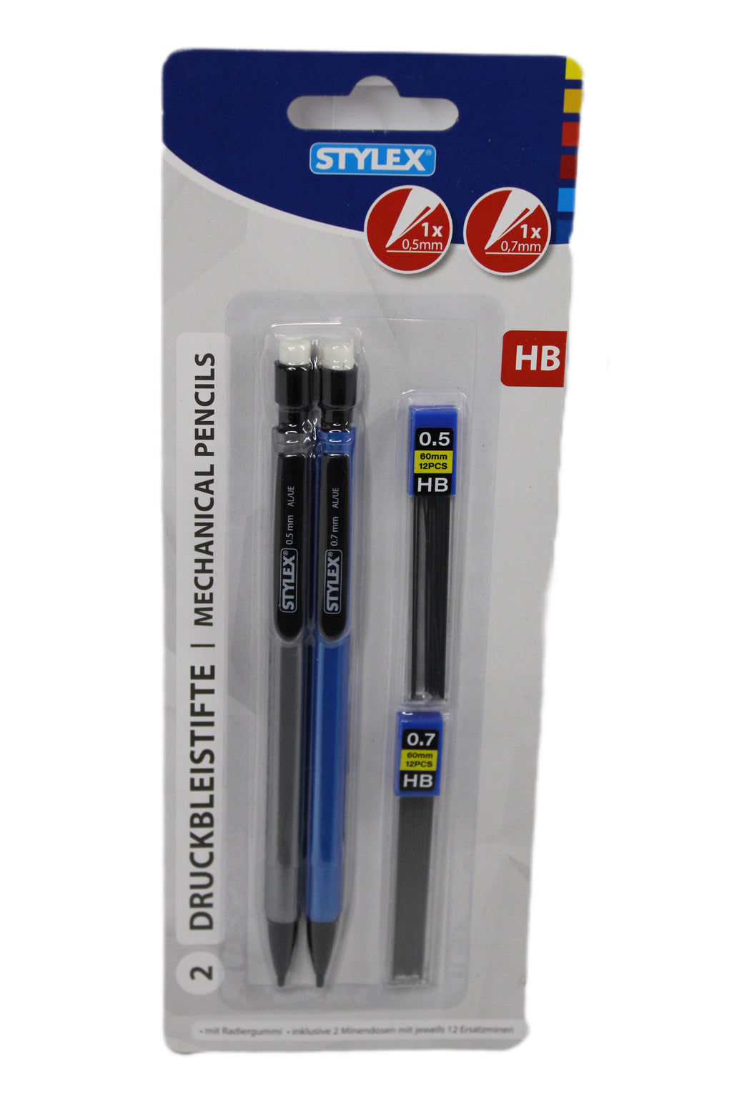 Druckbleistift Stylex HB, farbig sortiert, 0.5mm, 0.7mm, 2 Stück