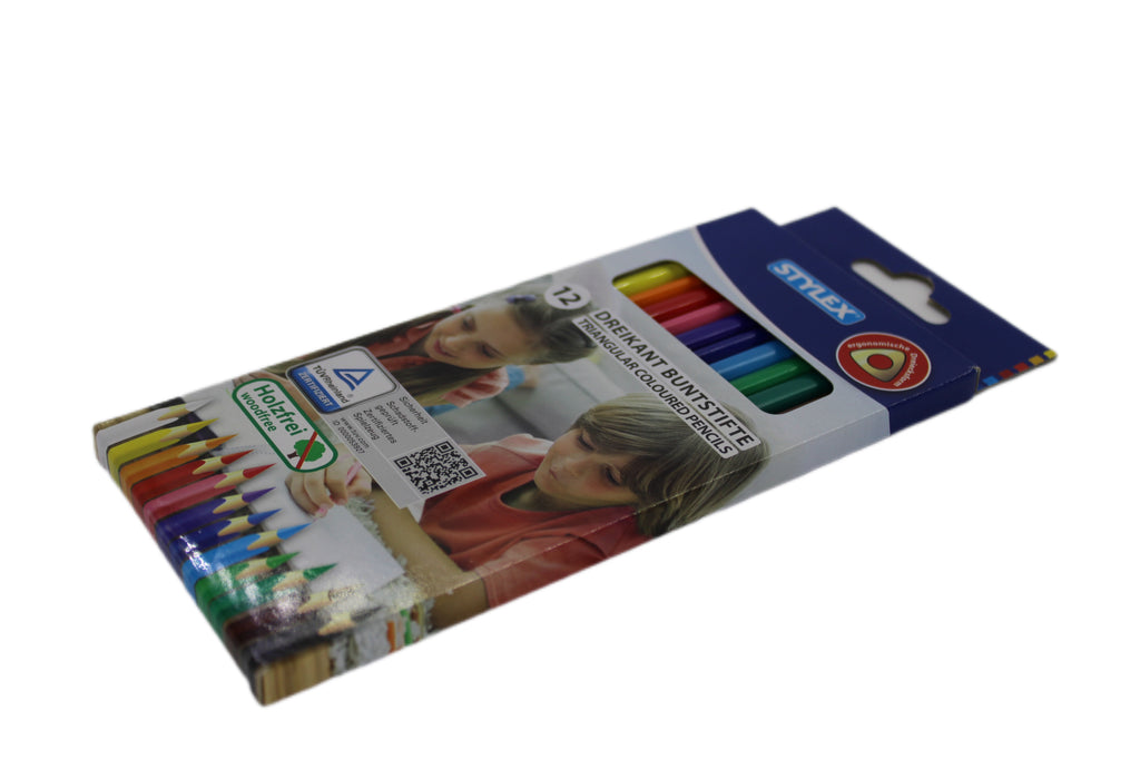 Buntstifte Stylex Dreikant farbig sortiert, holzfrei, 12 Stück