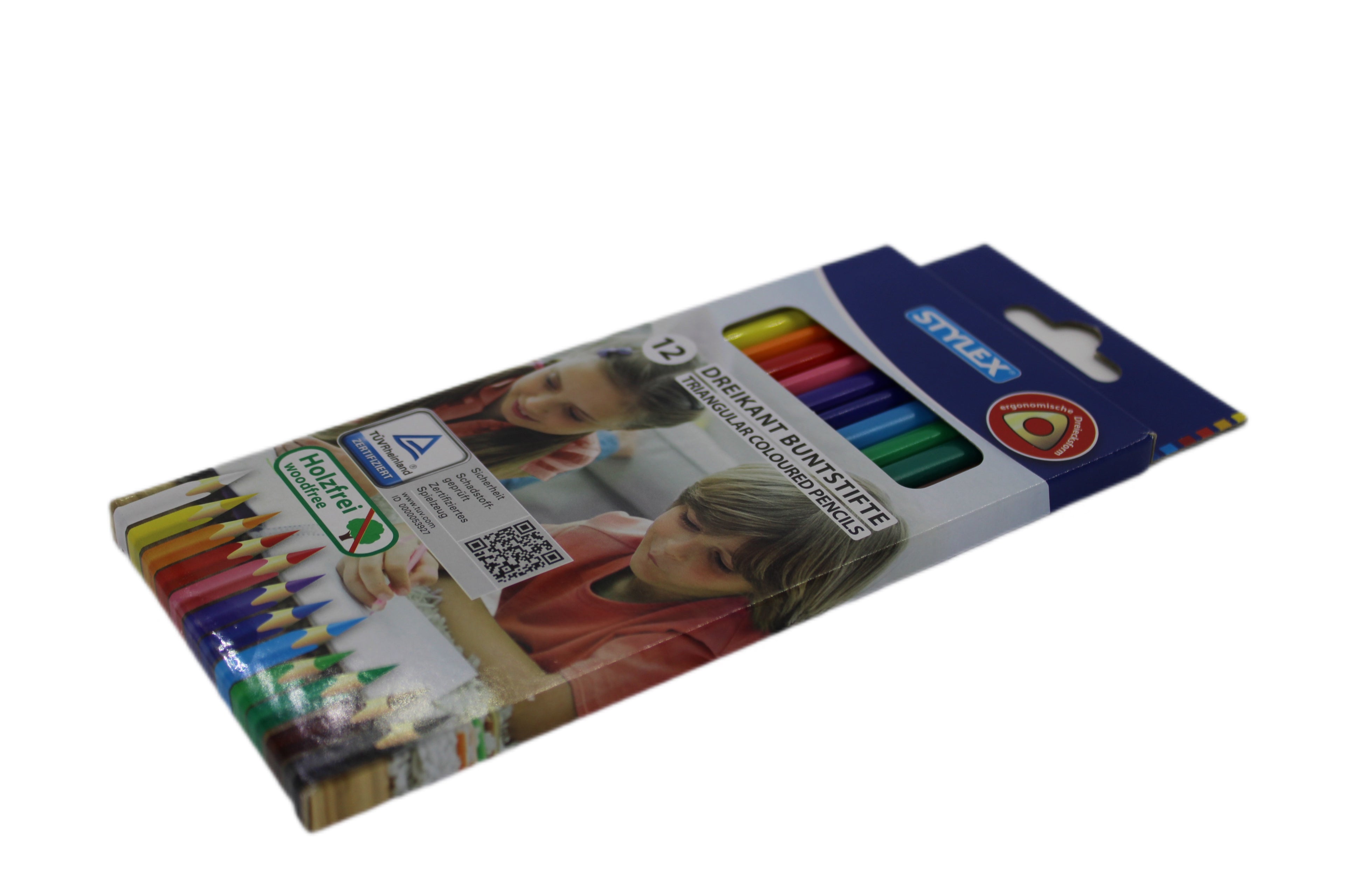 Buntstifte Stylex Dreikant farbig sortiert, holzfrei, 12 Stück