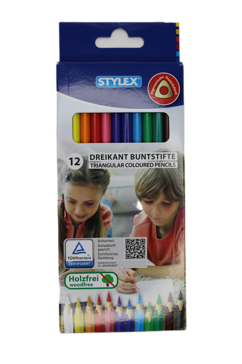 Buntstifte Stylex Dreikant farbig sortiert, holzfrei, 12 Stück