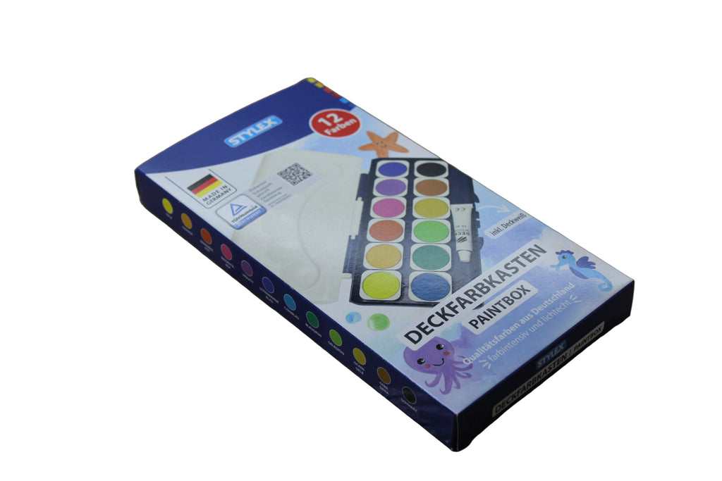 Schulfarbkasten Stylex, 1 Deckweiß und 12 Farben