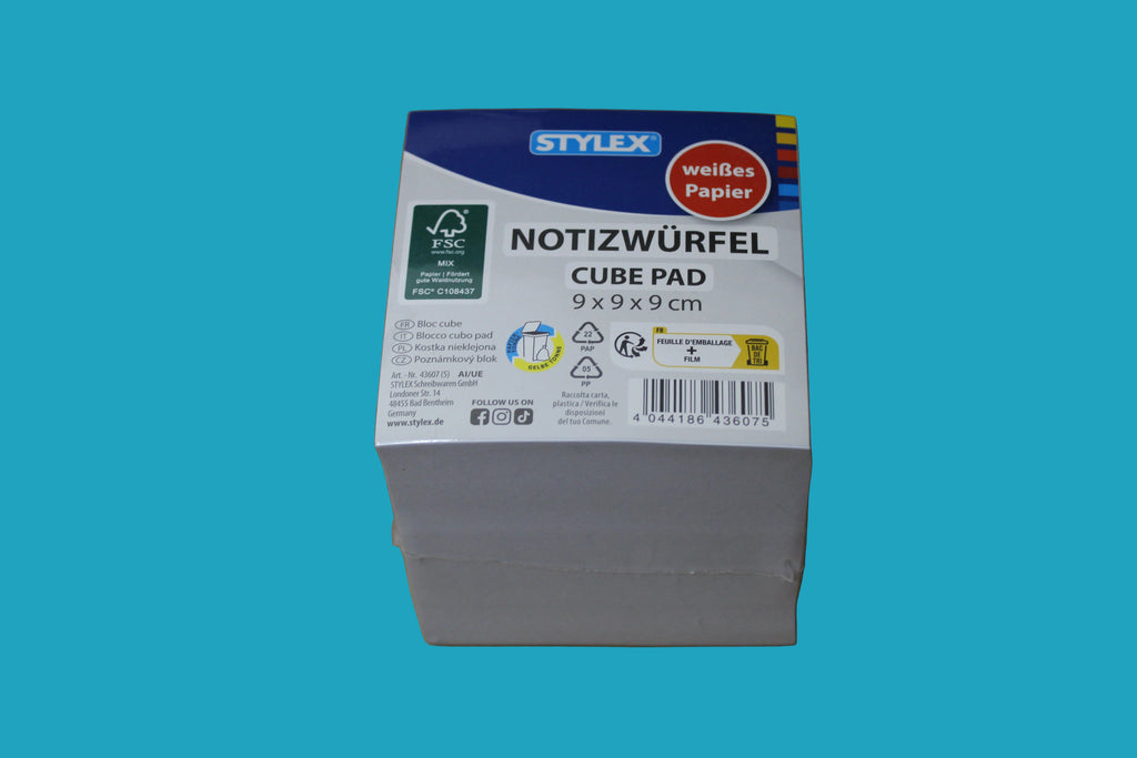 Stylex Notizwürfel, 9x9x9cm, weiß, ca. 1000 Blatt, geleimt, 43607