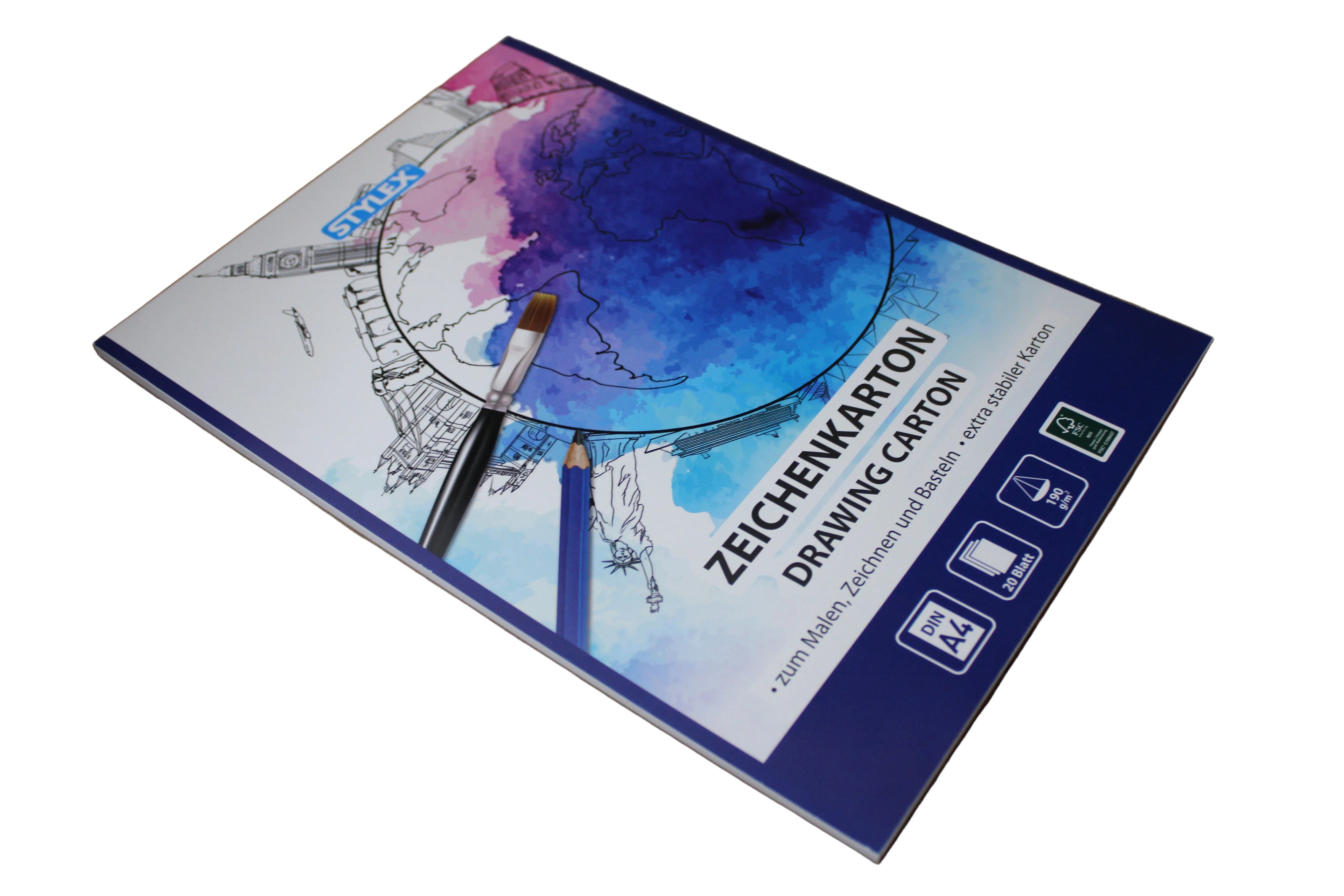Stylex Zeichenkarton, A4, 190 g/m2, weiß, 20 Blatt, 46727