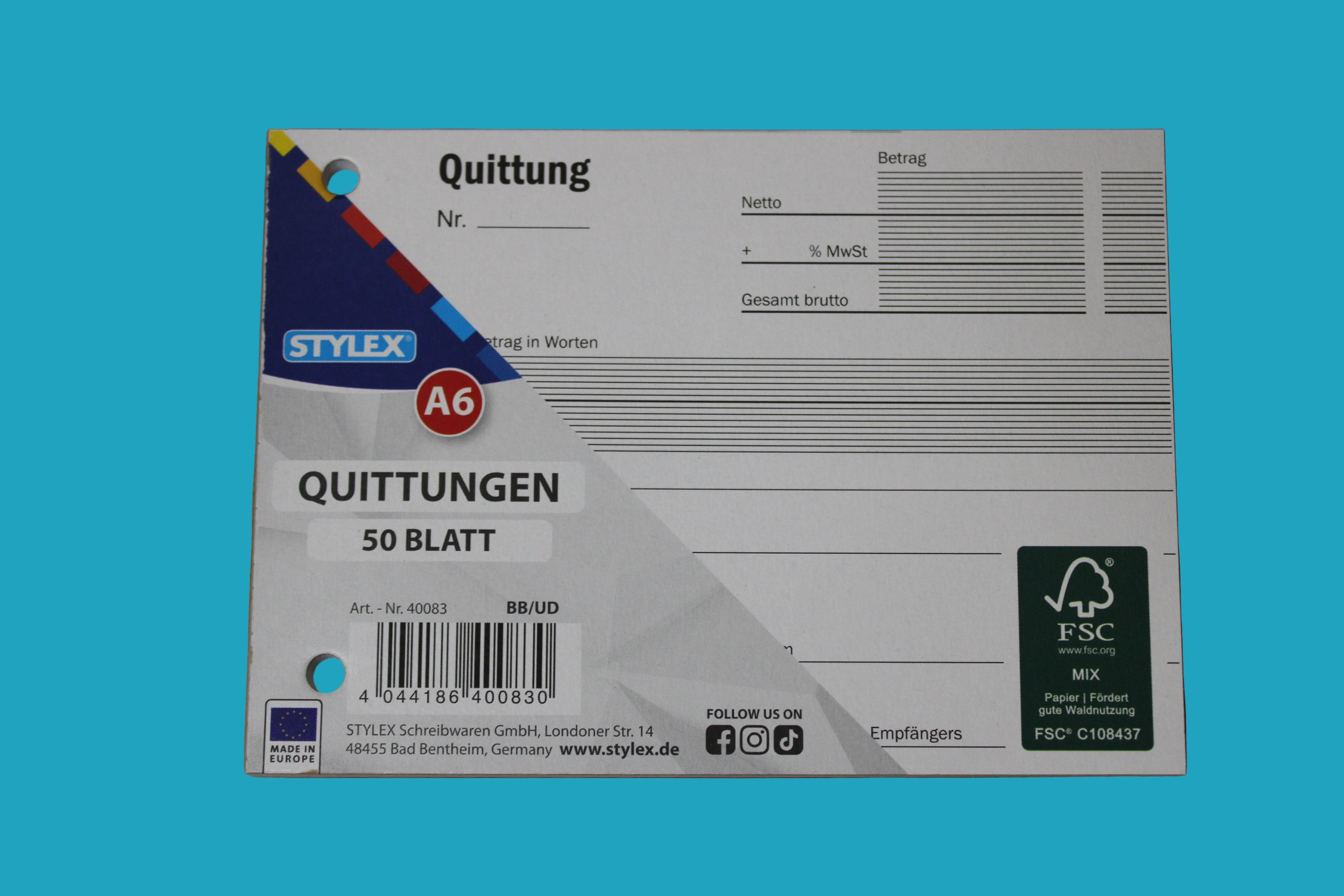 Stylex Quittungen, A6, 50 Blatt, 40083