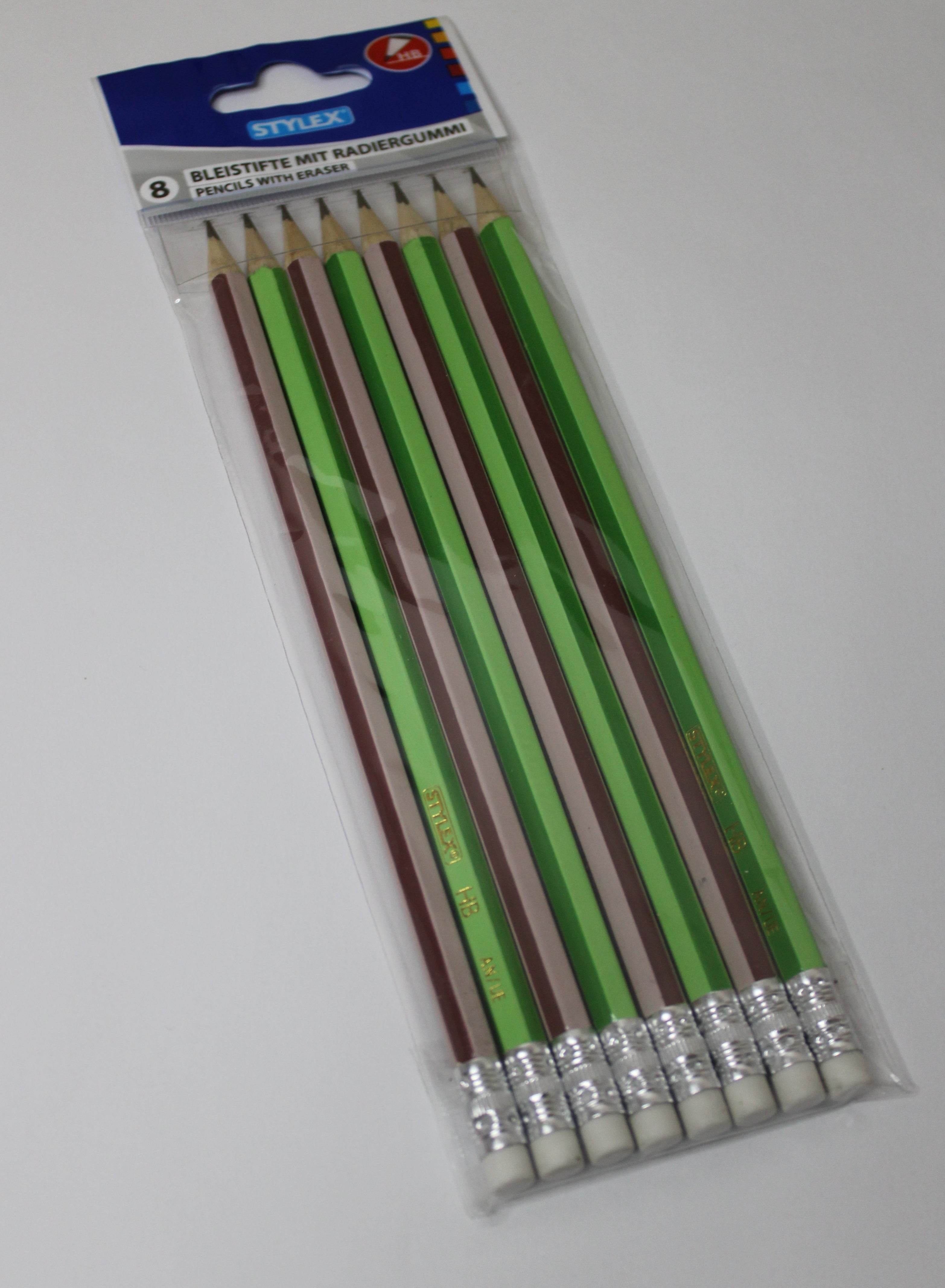 Stylex Bleistifte mit Radiergummi, HB, 8er-Set, 42021