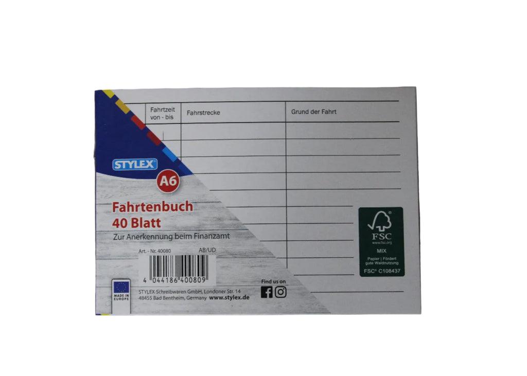 Stylex Fahrtenbuch, für PKW, A6 quer, 40080