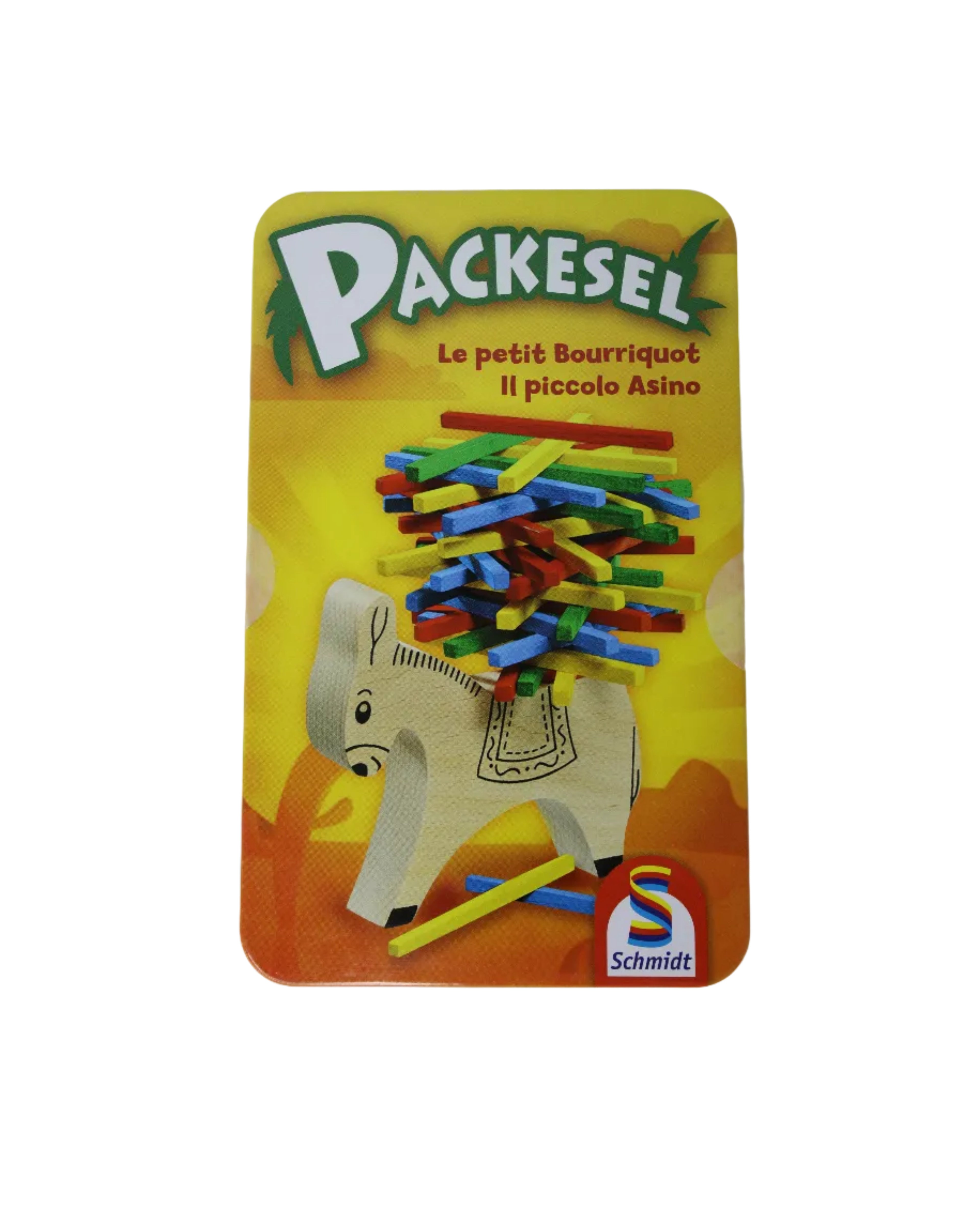 Schmidt-Spiele Geschicklichkeitsspiel Packesel, für 2-4 Spieler, aus Holz, Metalldose, ab 5 Jahre, 51235