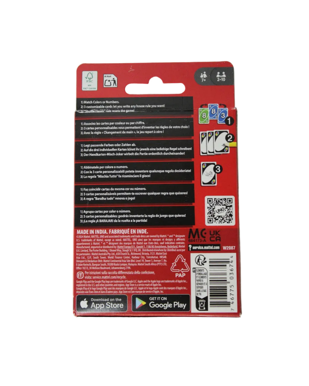 Mattel Kartenspiel, Uno, 2-10 Spieler, ab 7 Jahre, W2087