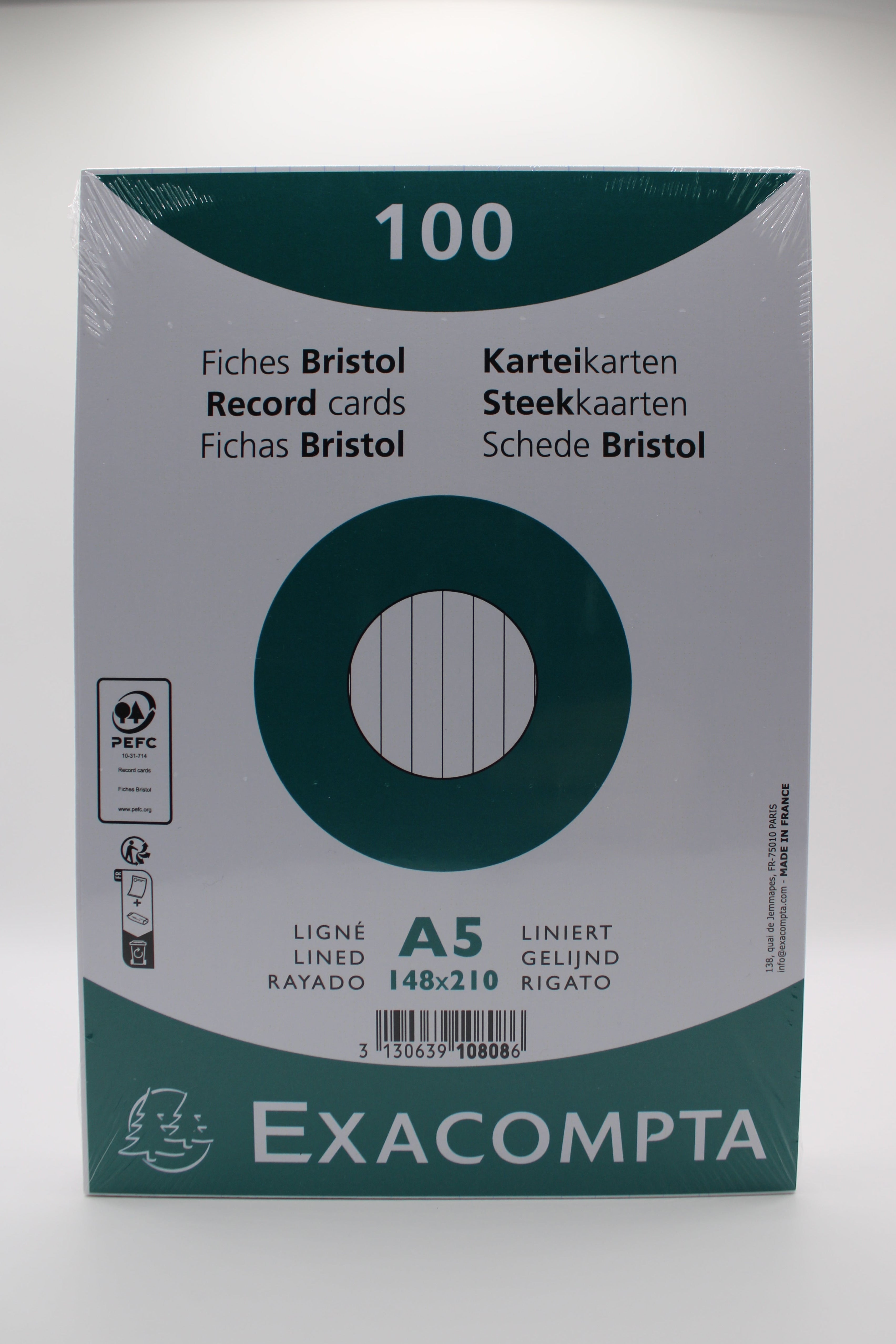 Exacompta Karteikarten A5, weiß, liniert, 148x210, 100. Stück