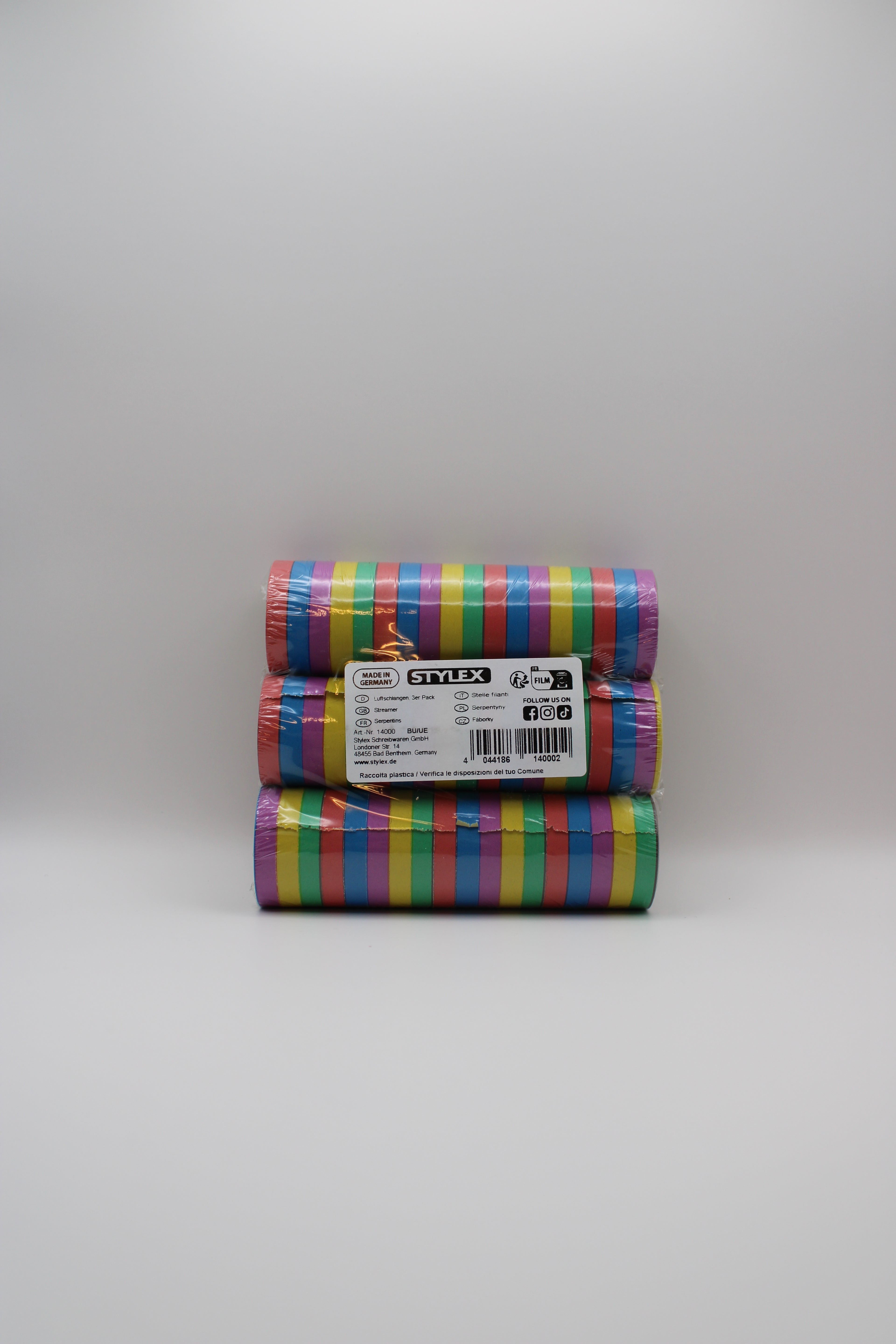 Luftschlangen Stylex, bunt, 4 m, 3 Rollen, 14000