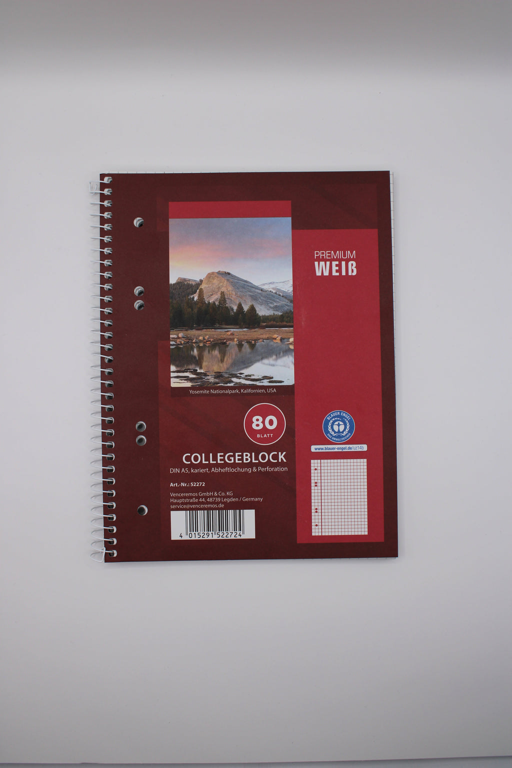 Collegeblock, 80 Blatt, A5, kariert, weiß, Abheftlochung, Perforation, 52272