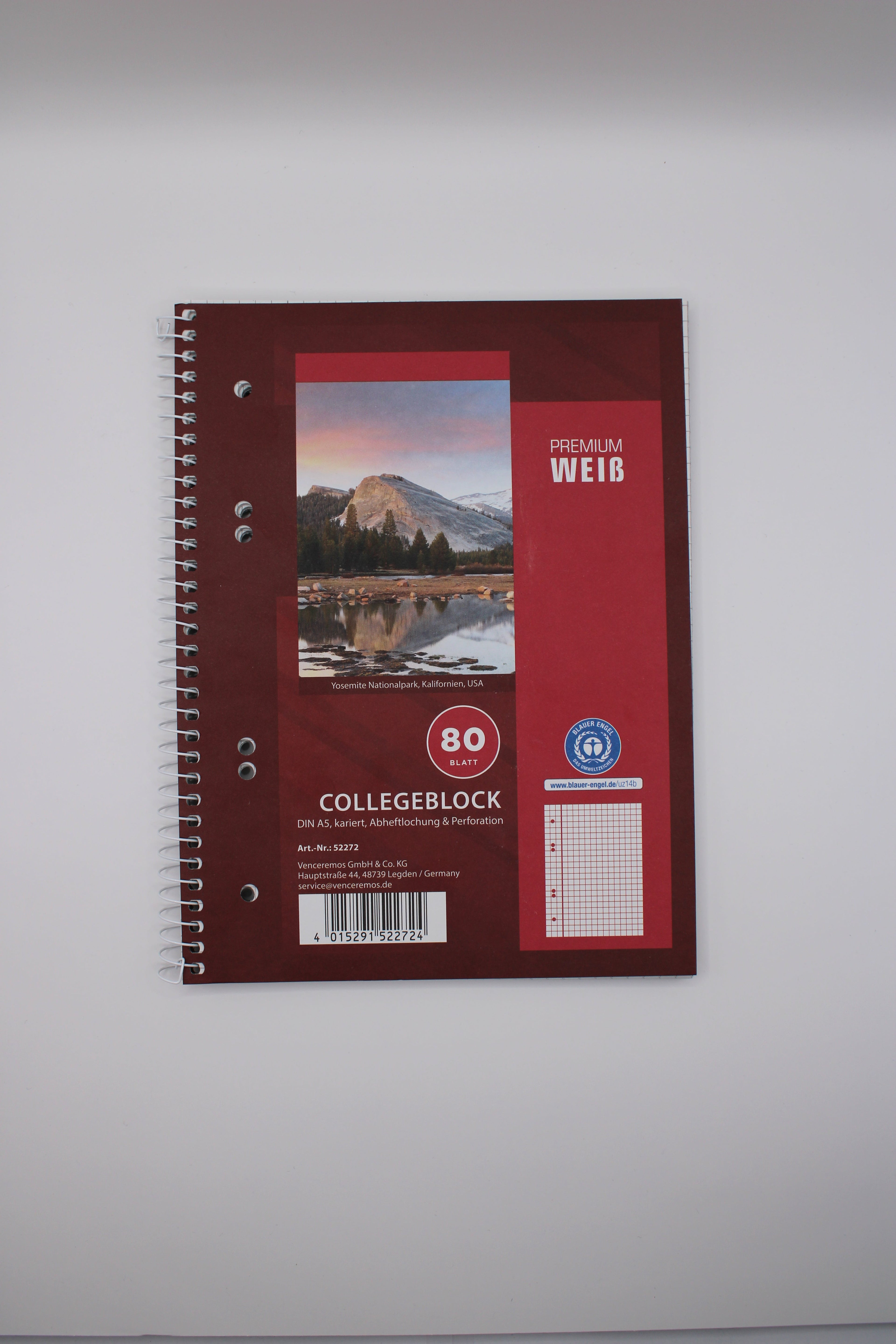 Collegeblock, 80 Blatt, A5, kariert, weiß, Abheftlochung, Perforation, 52272