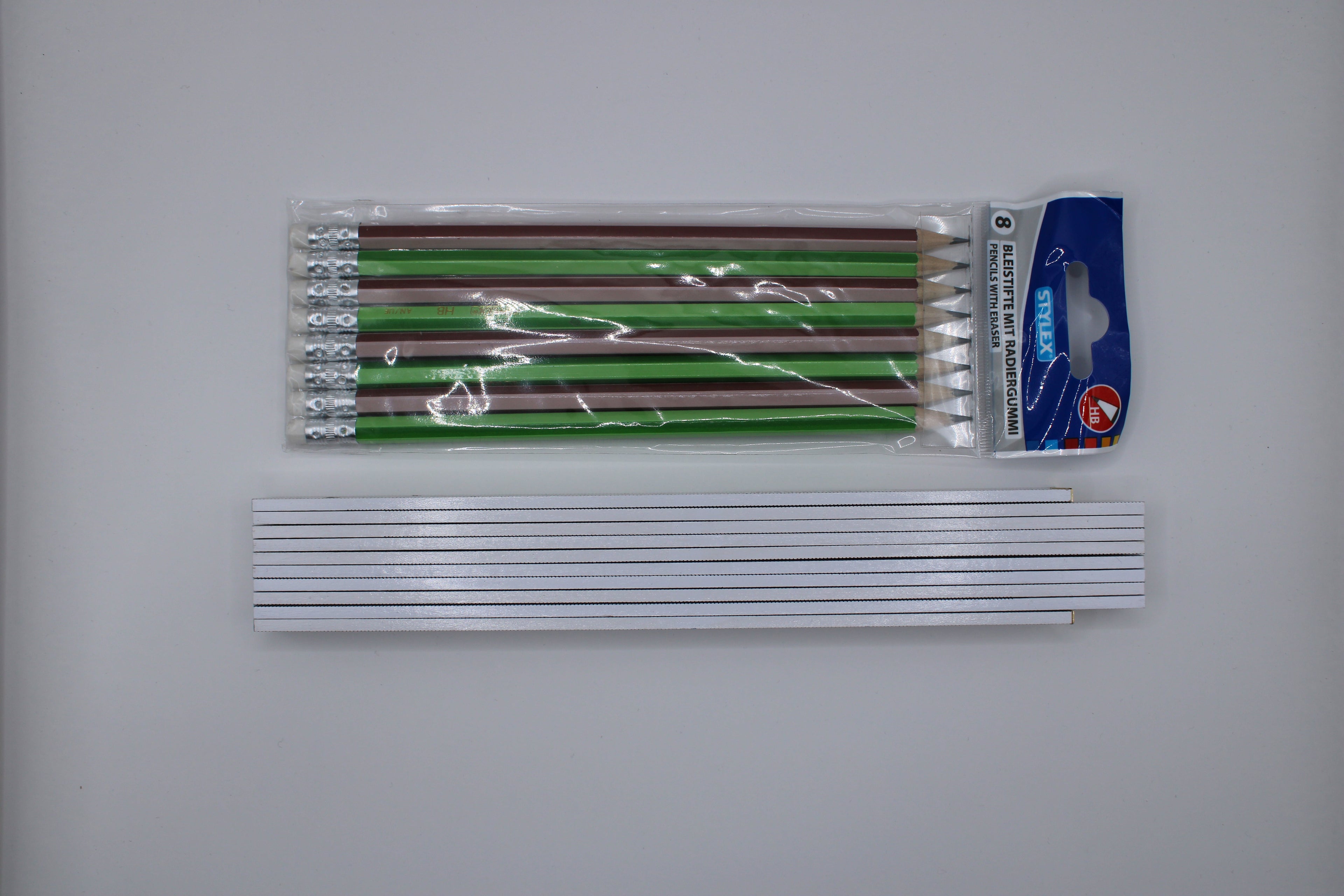 Das Mess-Set 4.0 Handwerk, (SOLA Zollstock, HB, 2m, weiß, Holz), (Stylex Bleistifte mit Radiergummi, HB, 8er-Set, 42021)
