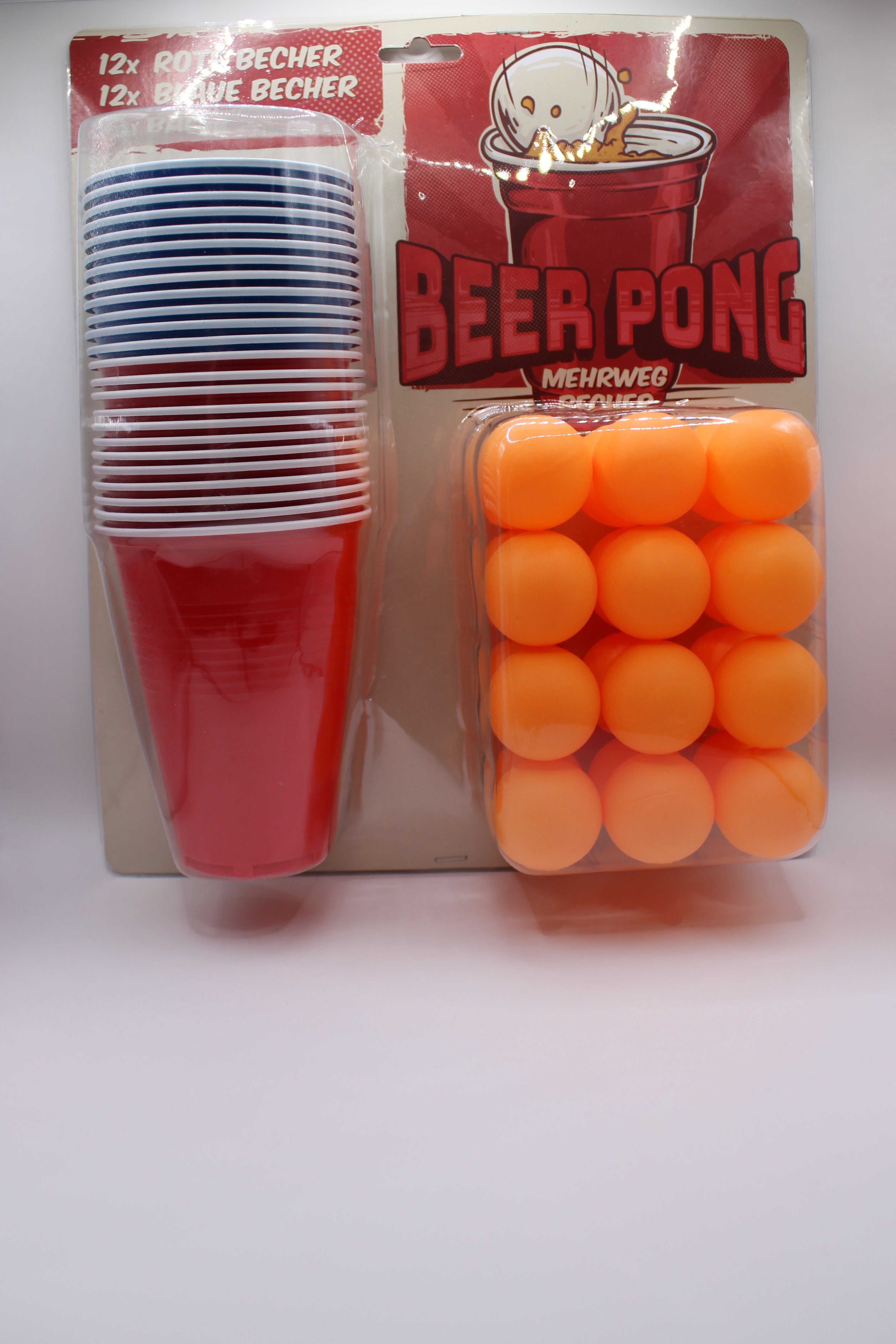 Bier Pong, Beer Pong, 48- teilig, 12x Rote Becher, 12x Blau Becher, Mehrweg Becher, 24x Bälle, 20014, 04136, VE: 12
