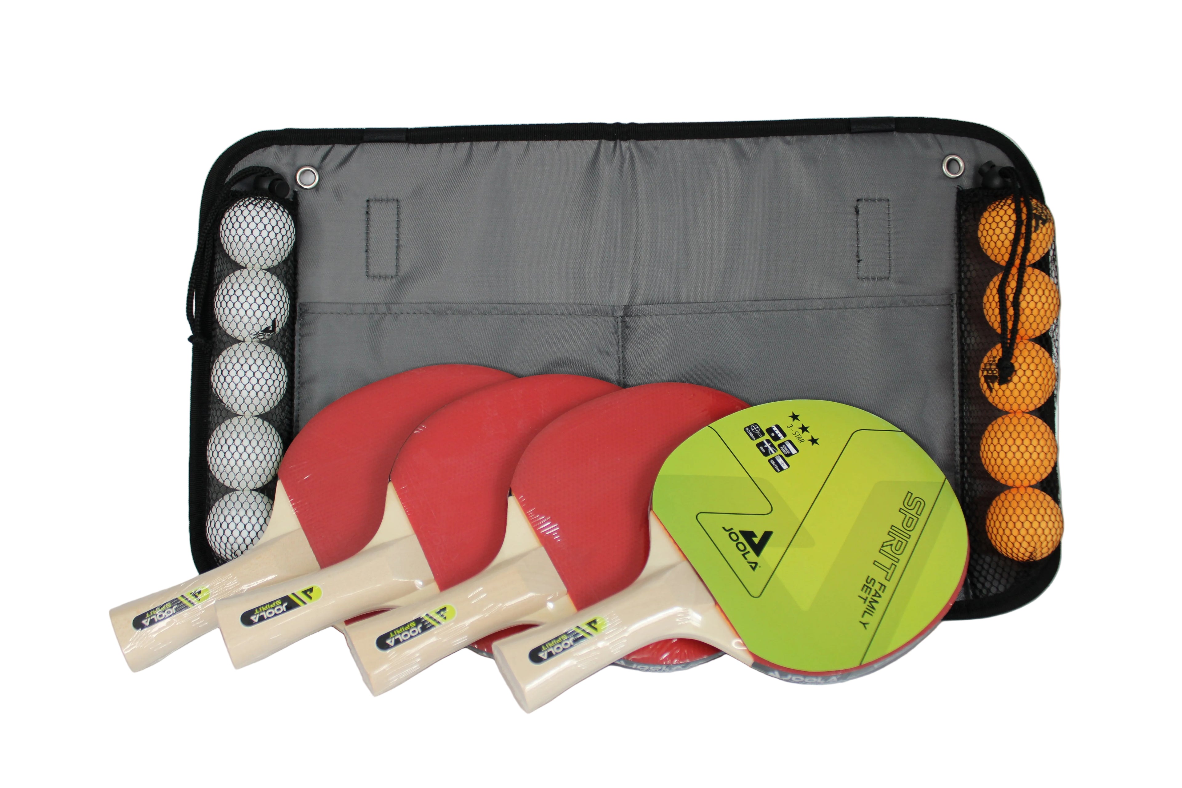 Joola Tischtennisschläger Quattro, aus Holz, rot/schwarz, 4 Schläger, 10 Bälle & Transporttasche, 15-teiliges Set