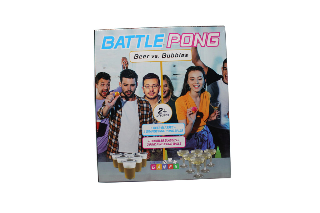 Battle Pong, Beer vs. Bubbles, 6 Beer Glasses + 3 Orange Ping Pong Balls, 6 Bubbles Glasses + 3 Pink Ping Pong Balls