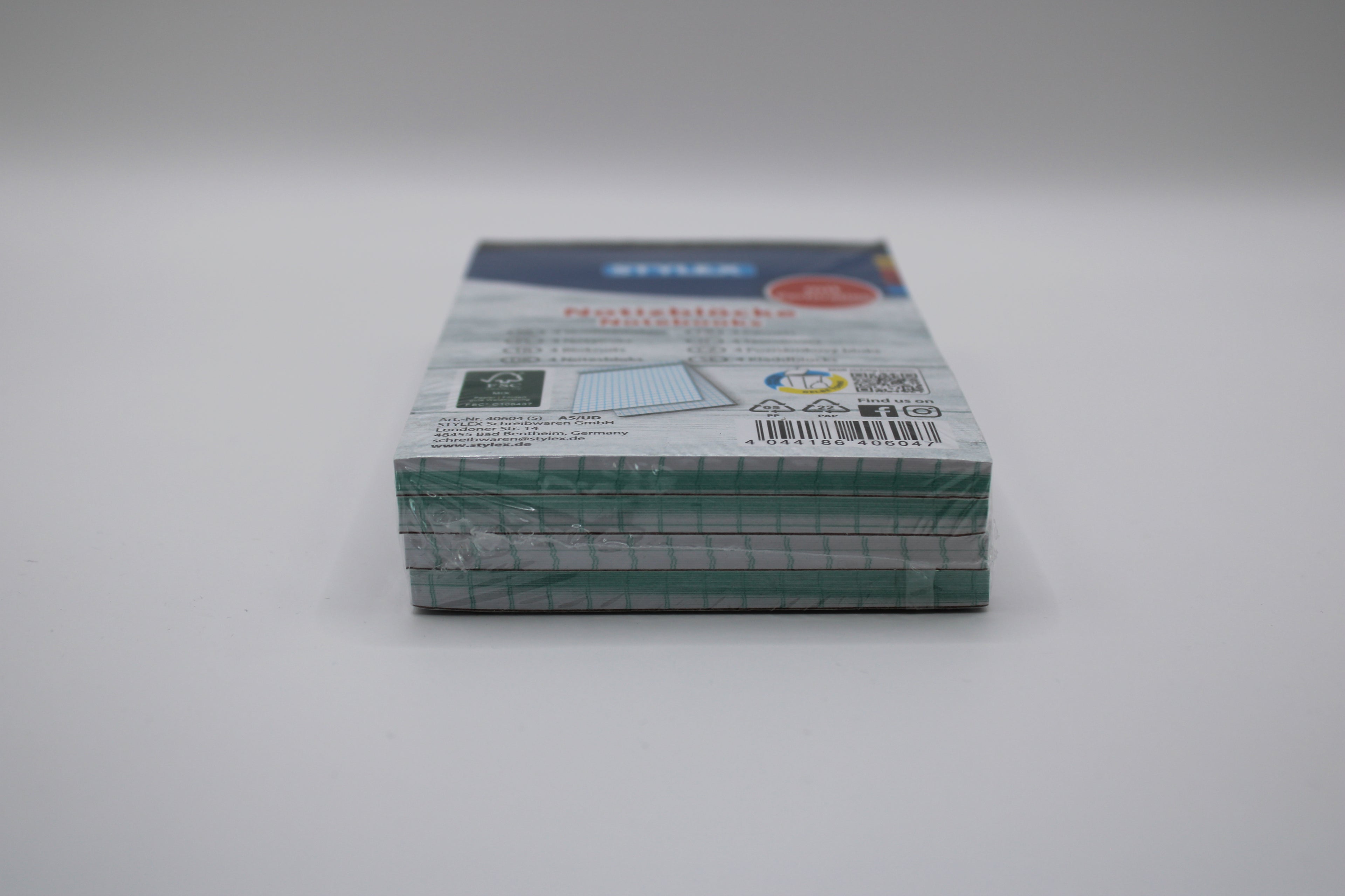 Notizblock Stylex, Notebooks, DIN A7, 70 g/m², weiß, kariert, 4. Stück, FSC-zertifiziertes Papier, Pro Block 60 Blatt, Mit Kopfleimung und Perforation, 40604
