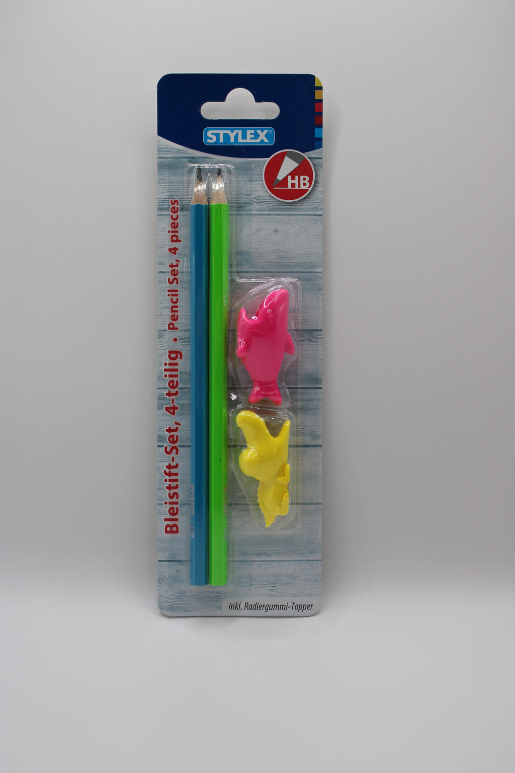 Bleistift-Set Stylex, Pencil Set, 4-teilig, Härtegrad HB, 2 Bleistifte und 2 Radiergummi-Topper zum Aufstecken auf den Bleistift, 37148