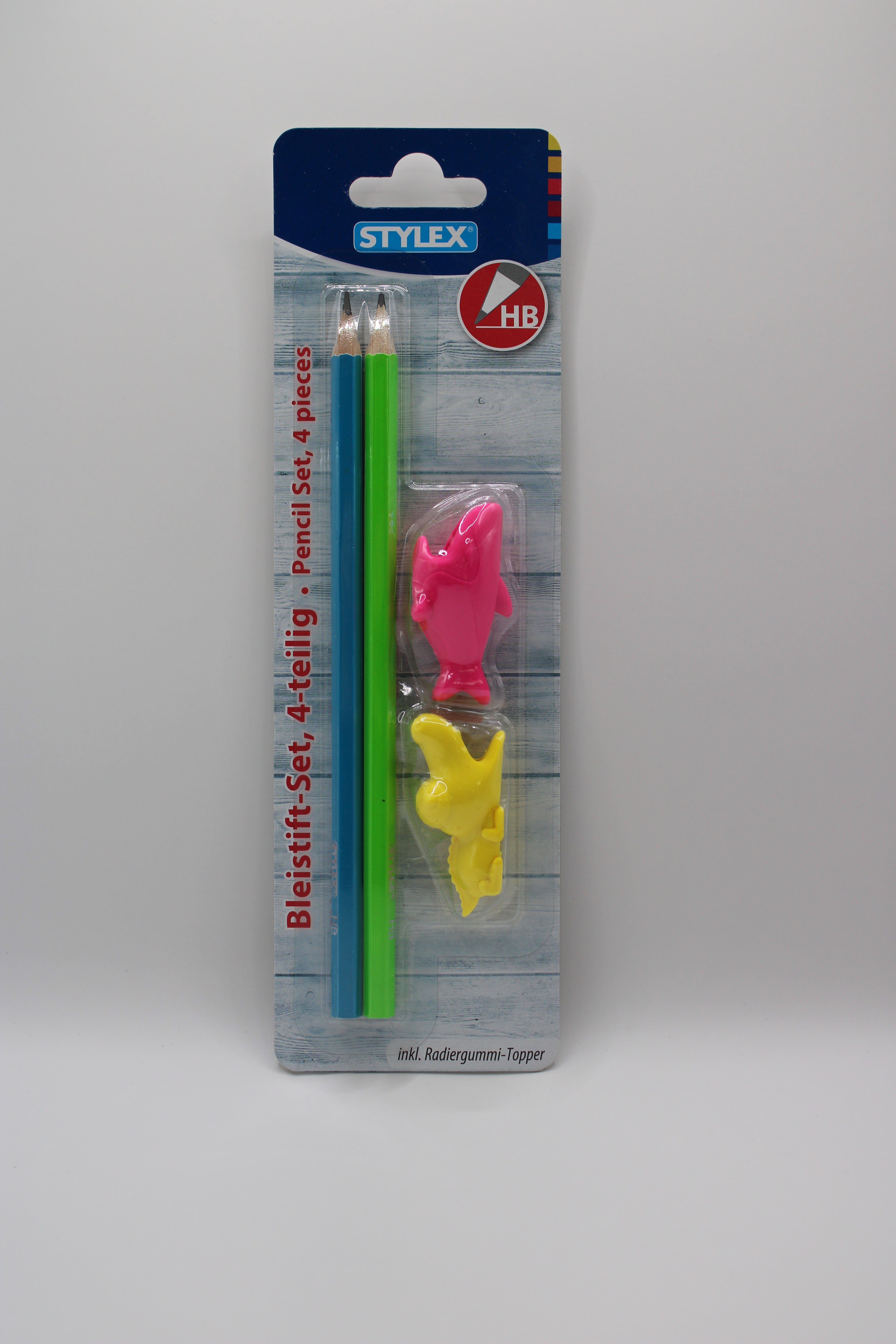 Bleistift-Set Stylex, Pencil Set, 4-teilig, Härtegrad HB, 2 Bleistifte und 2 Radiergummi-Topper zum Aufstecken auf den Bleistift, 37148