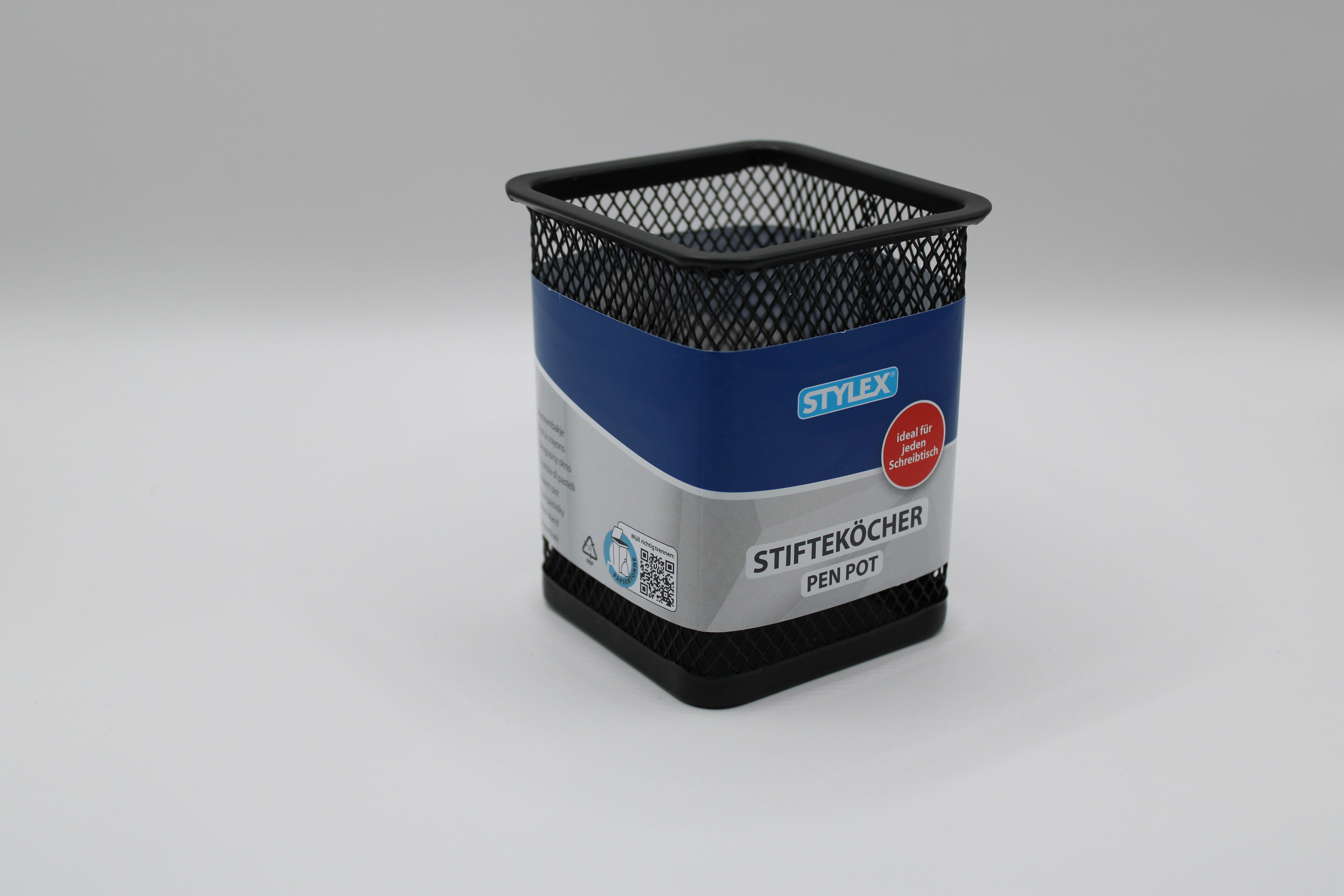 Stifteköcher Stylex, eckig, 80 x 80 x 95 mm, aus Drahtmetall, Schwarz, 24100