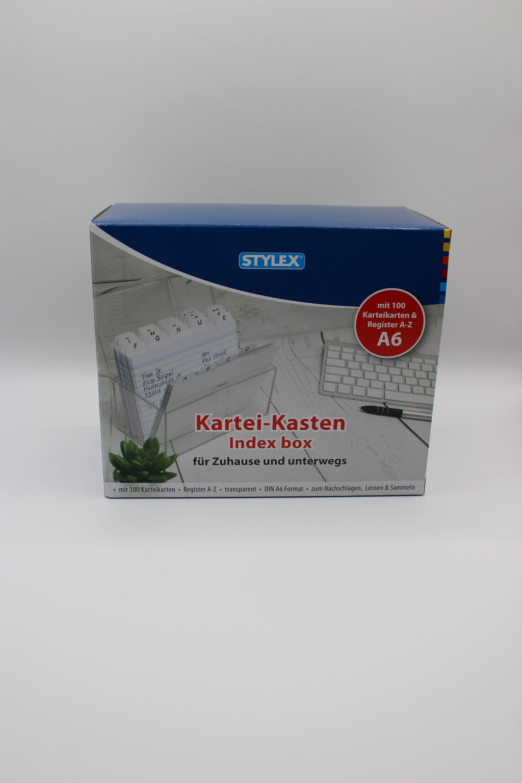 Karteikasten Stylex, DIN A6, inkl. 100 Karteikarten, Register A - Z, transparent, 49972