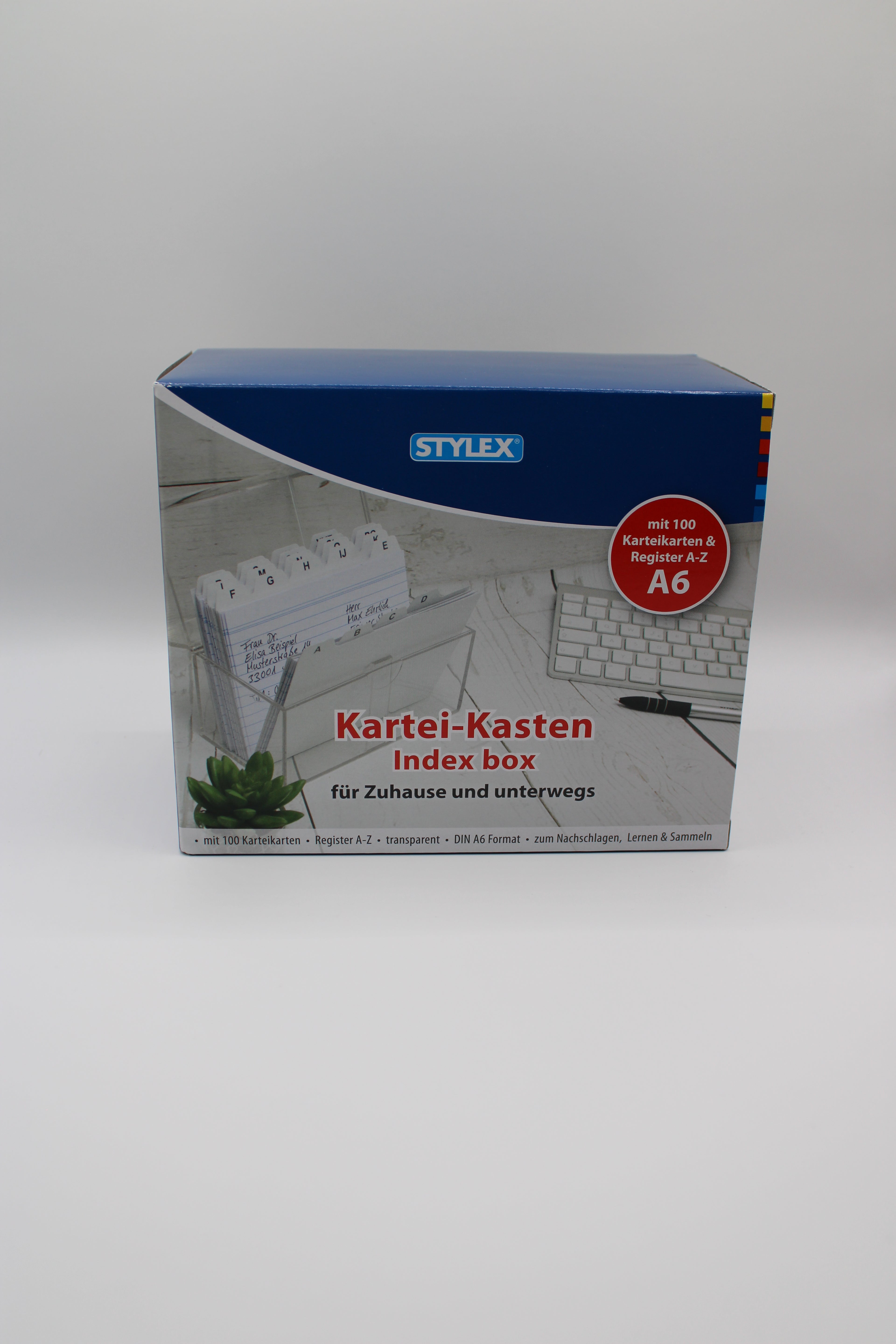 Karteikasten Stylex, DIN A6, inkl. 100 Karteikarten, Register A - Z, transparent, 49972