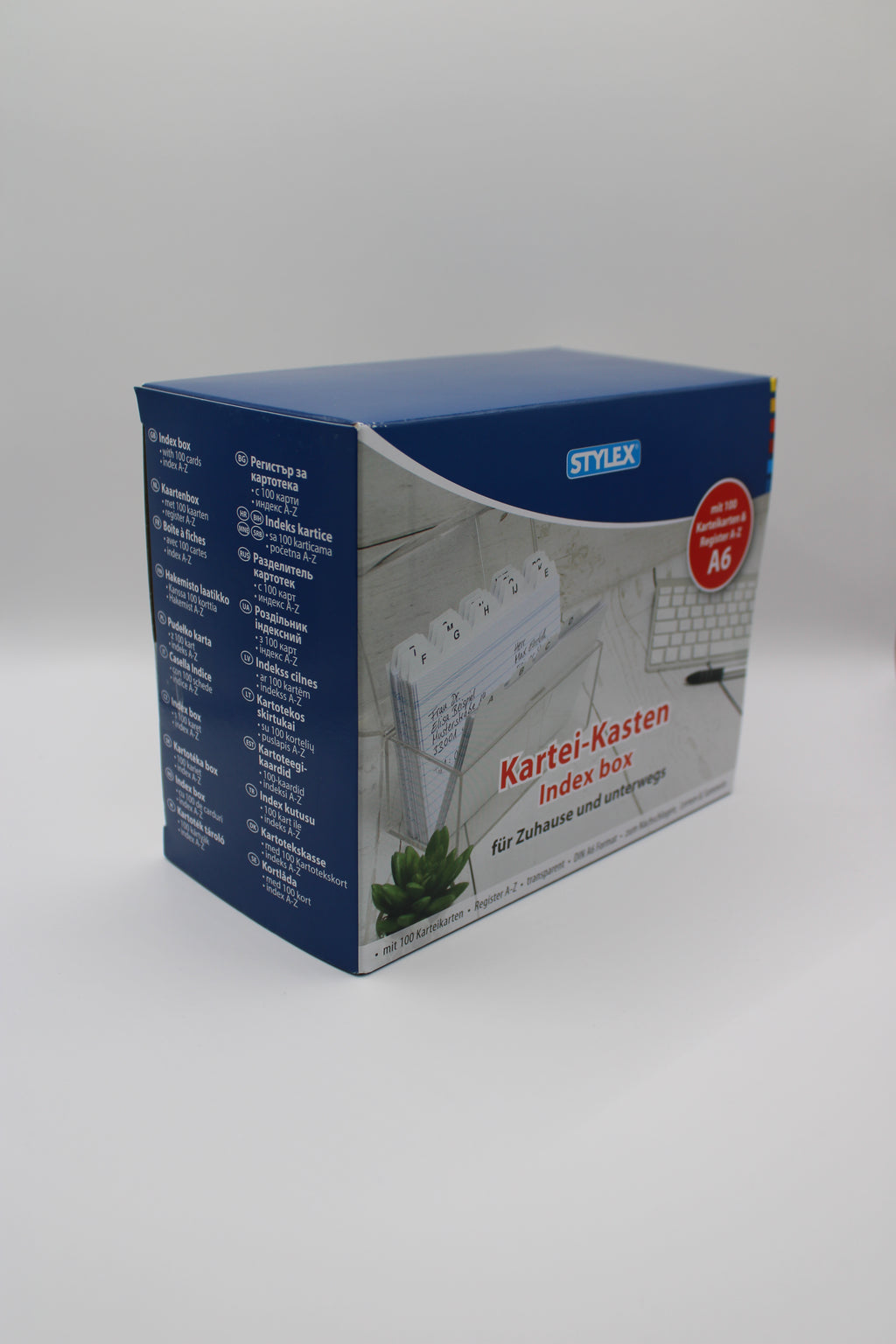 Karteikasten Stylex, DIN A6, inkl. 100 Karteikarten, Register A - Z, transparent, 49972