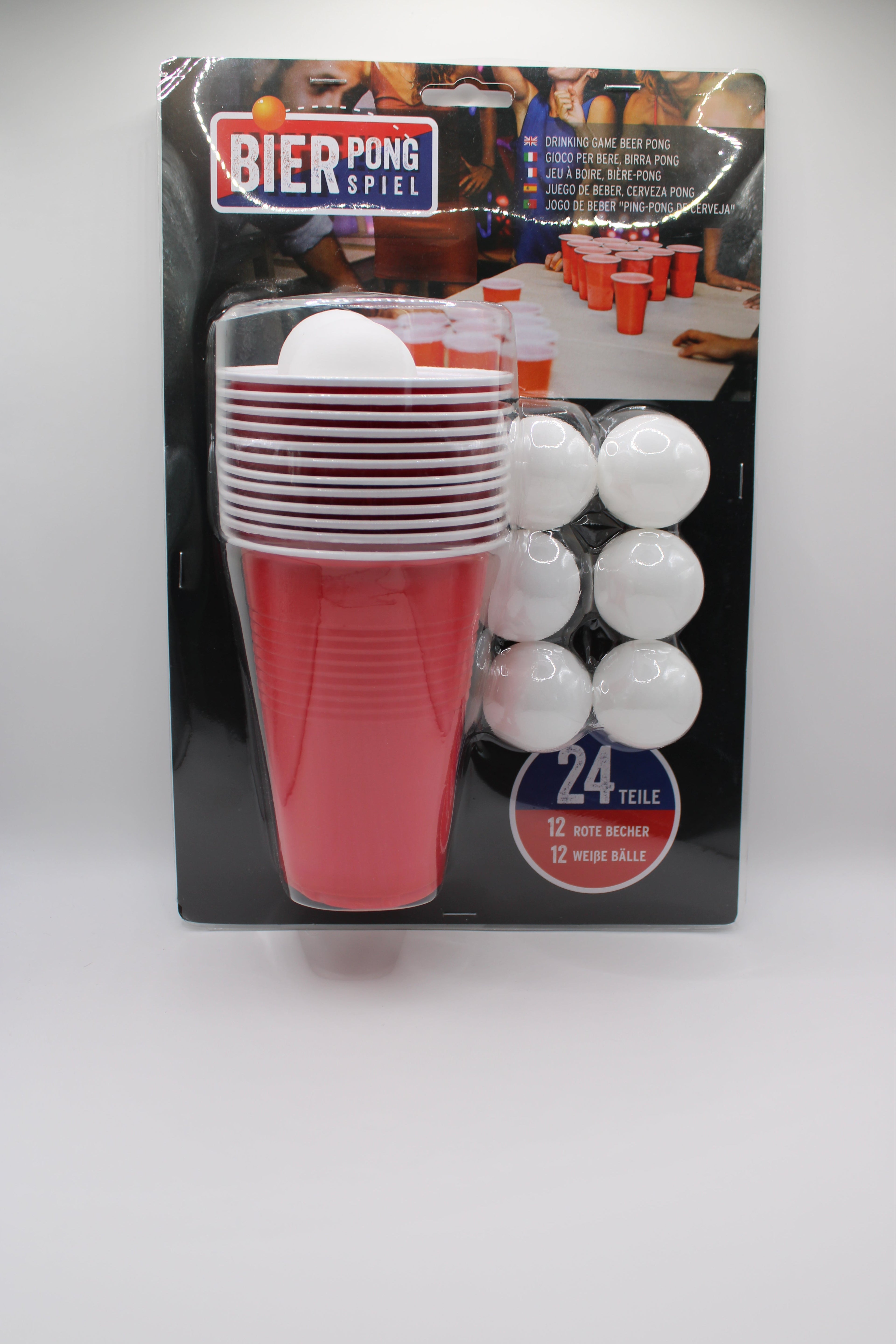 Bier Pong, Beer Pong, 24 Teile, 12x Rote Becher, 12x Weiße Bälle