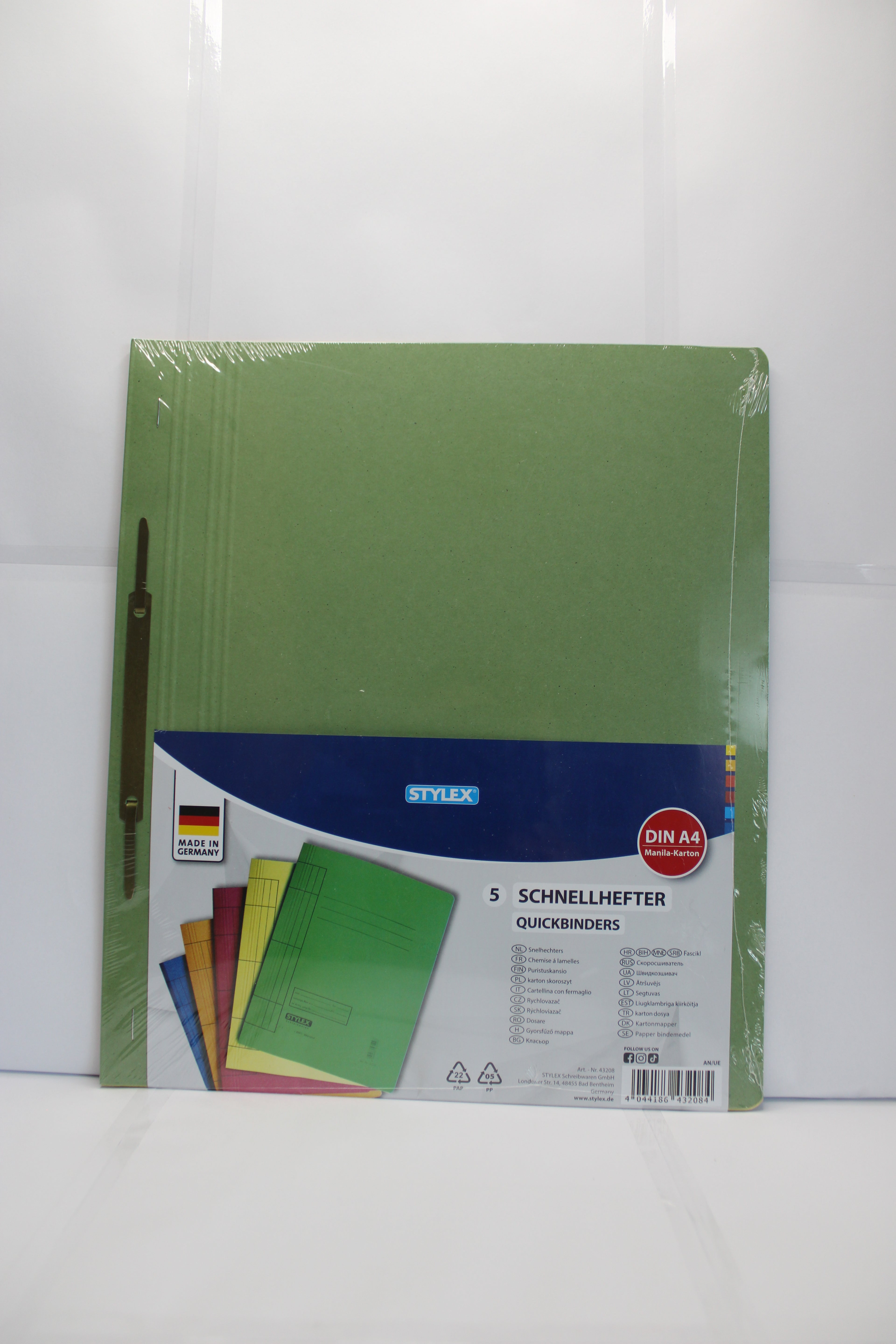 Schnellhefter Stylex, DIN A4, 5er Packung, farbig sortiert, 250 g/m², Manila-Karton, 43208
