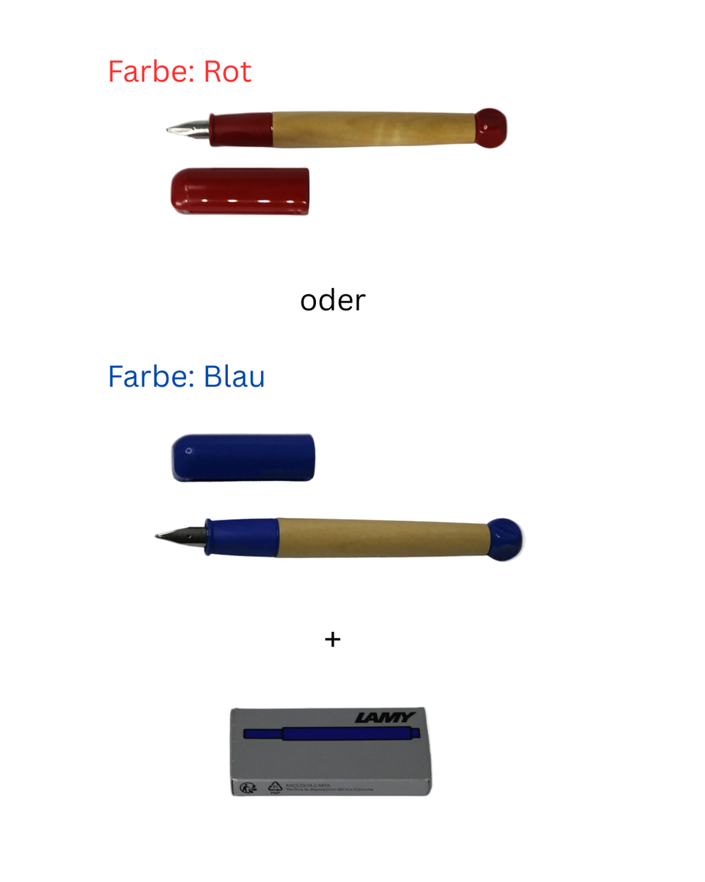 Starter Set, Lamy Füller abc und Füllerpatronen T10, für Anfänger, Feder A, Lernfüller, aus Holz, Füller Set