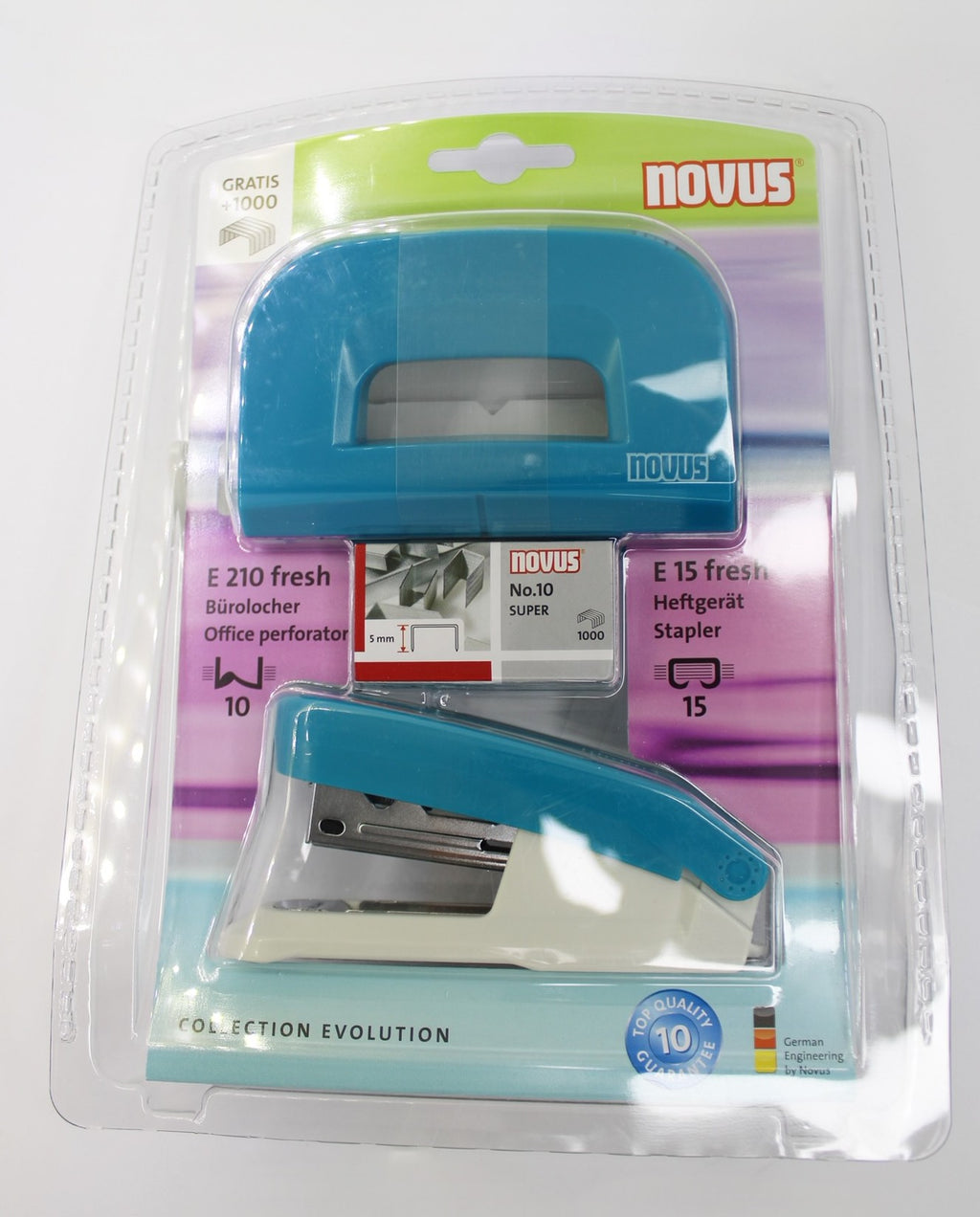 Heftgerät Novus Twinset E15/E210, Set, Heftleistung 15 Blatt, petrol, 3-teilig