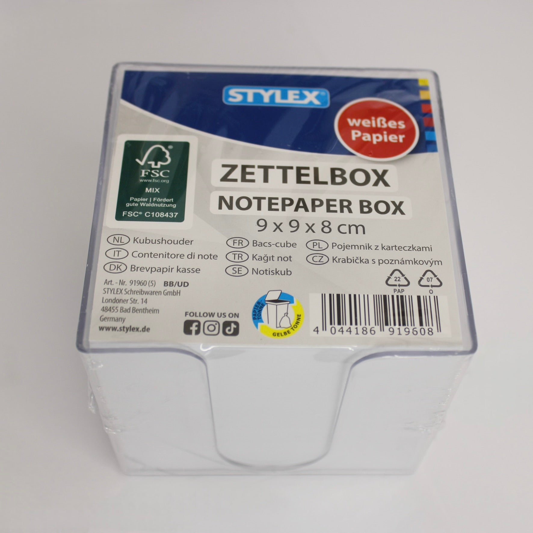 Zettelbox Stylex, glasklar – gefüllt mit 700 Notizzetteln